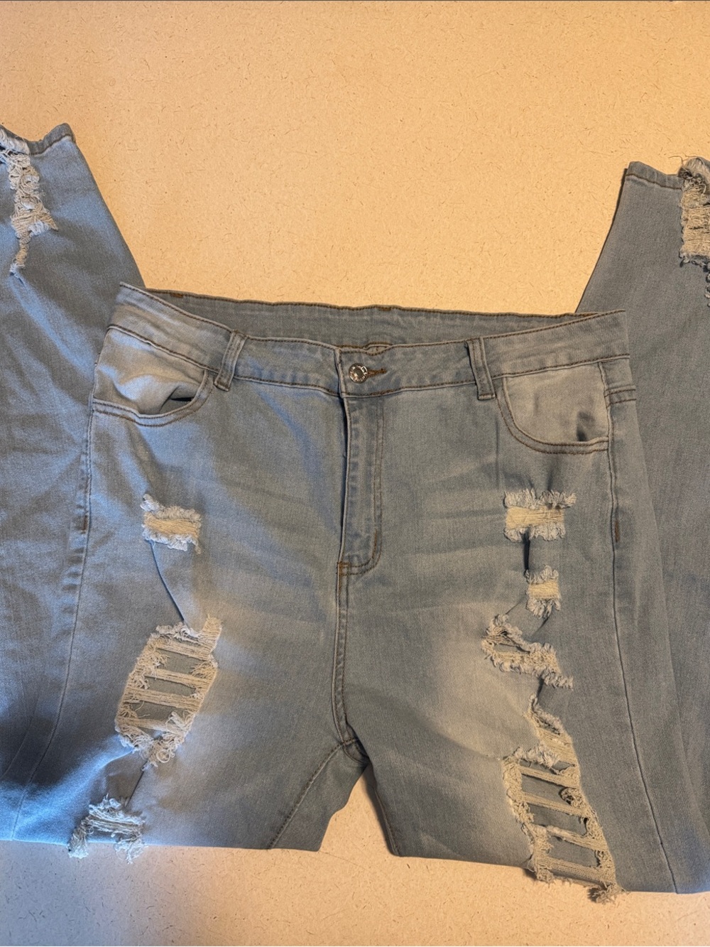 SHEIN Light Blue Ripped Skinny Jeans